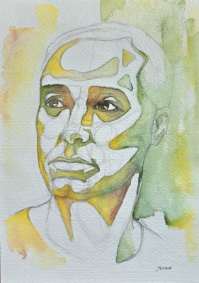 Abstrahiertes Aquarellportrait eines Mannes in kontrastreichen und expressiven Farben